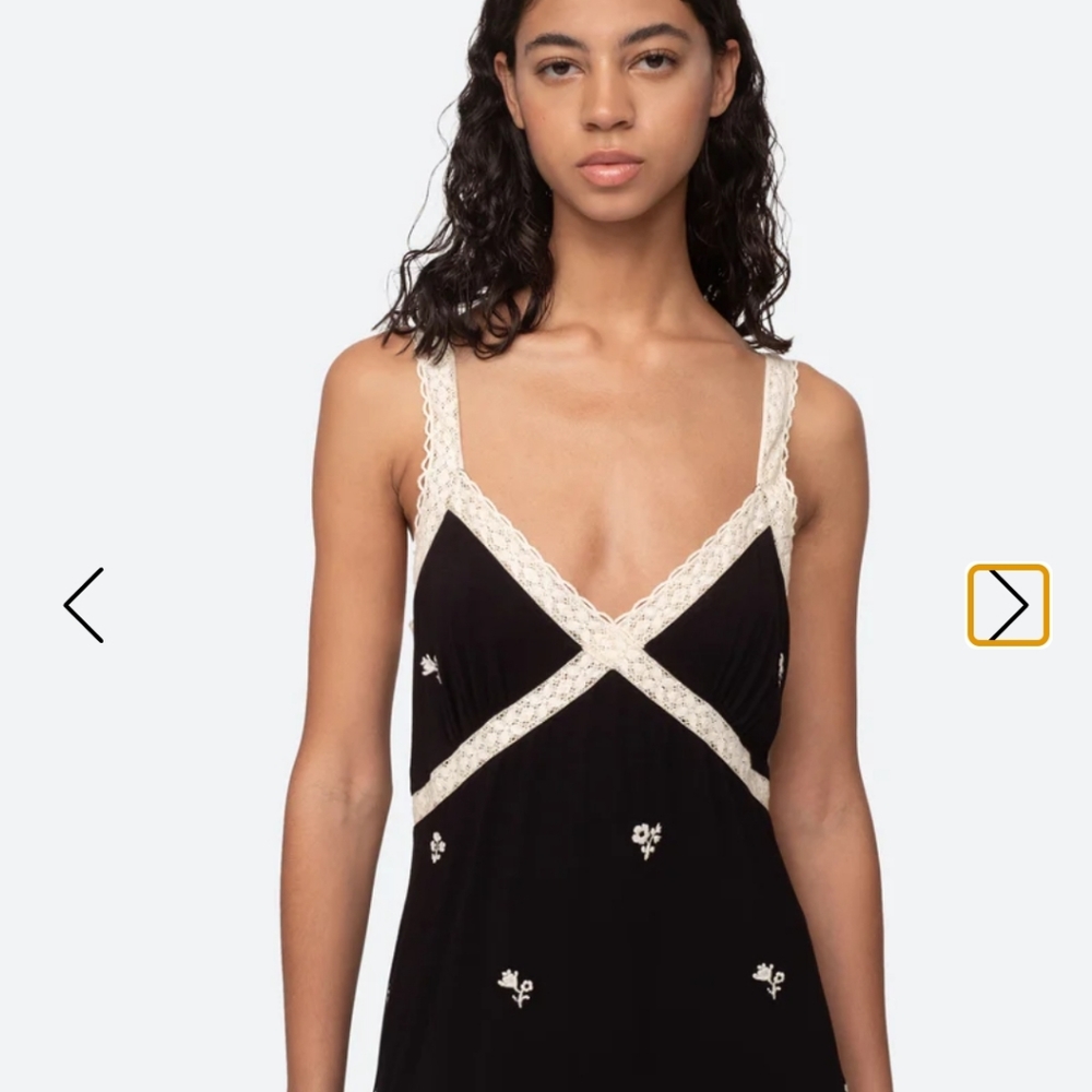 Sea New York Black Rubina Embroidery Pajama Slip Dress - Small - Picture 4 of 10